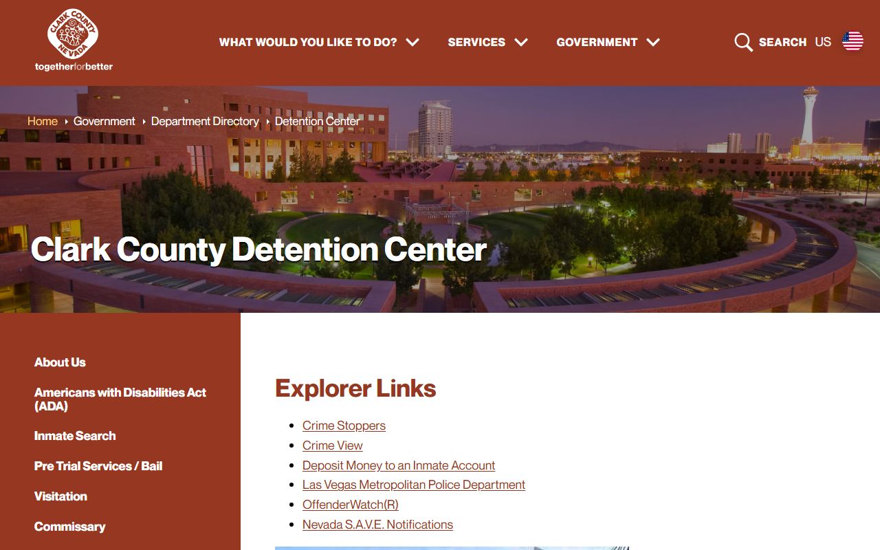 Clark County inmate population CCDC official jail service links