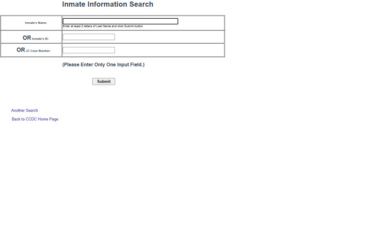 Clark County Detention Center inmate search entry page